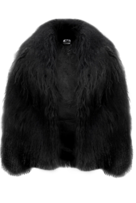 Шуба (полушубок) "Николет" черная, мех лама (натуральный), мини 60 см