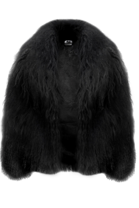 Шуба (полушубок) "Николет" черная, мех лама (натуральный), мини 60 см