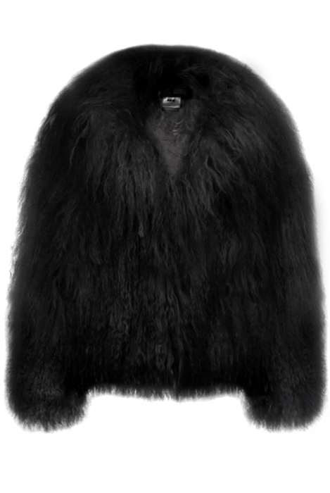 Шуба (полушубок) "Николет" черная, мех лама (натуральный), мини 60 см