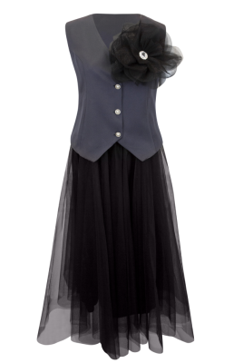 Комплект "Марша" серый/черный (жилет + юбка миди пышная)