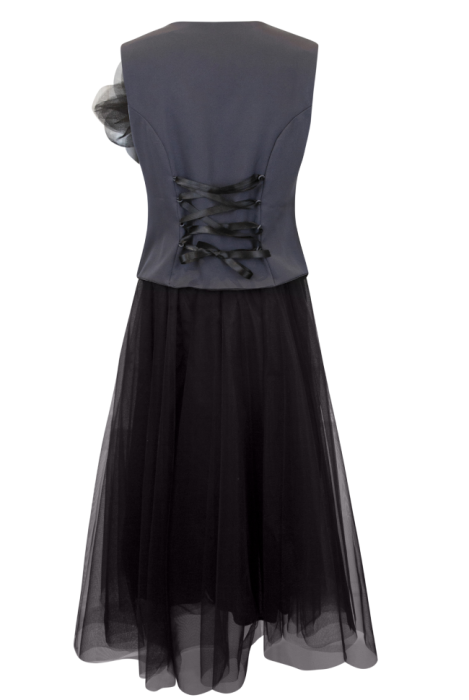 Комплект "Марша" серый/черный (жилет + юбка миди пышная)