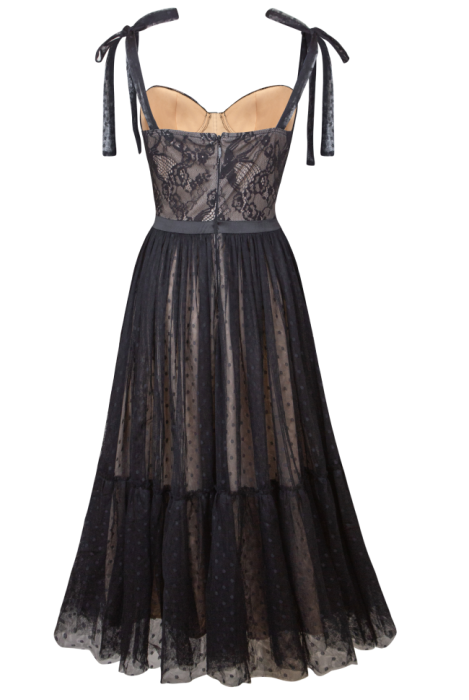 Платье "Мелиза" черное, кружево, фатин, миди