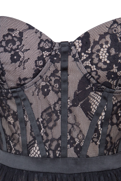 Платье "Мелиза" черное, кружево, фатин, миди