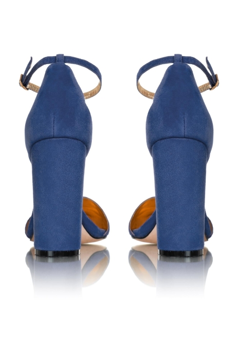 Туфли замша светло-синие, широкий каблук