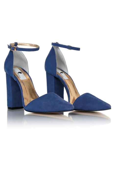 Туфли замша светло-синие, широкий каблук