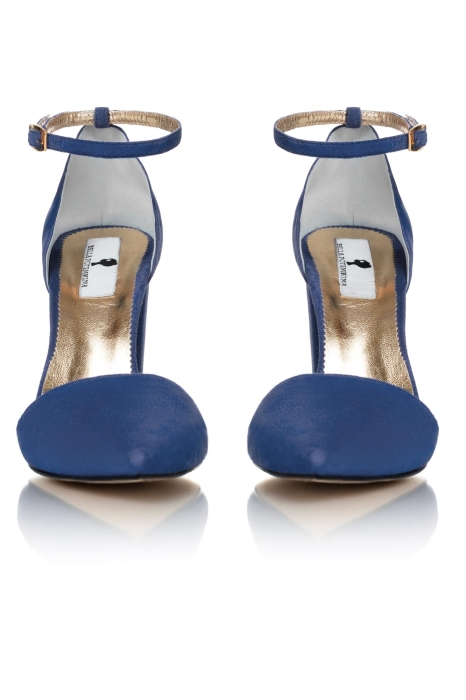 Туфли замша светло-синие, широкий каблук