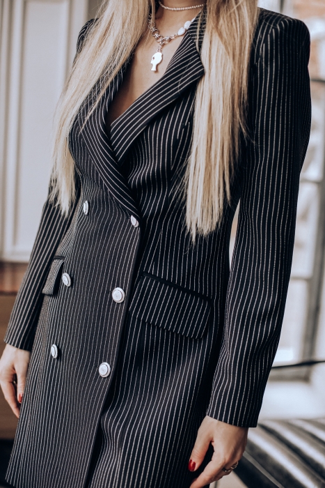 Платье-жакет "Мэйсон" черный, удлинненный, в полоску