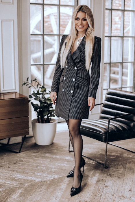 Платье-жакет "Мэйсон" черный, удлинненный, в полоску