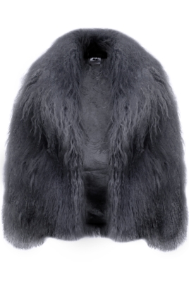 Шуба (полушубок) "Николет" графит, мех лама (натуральный), мини 60 см