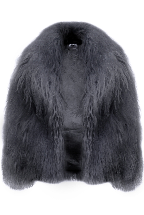 Шуба (полушубок) "Николет" графит, мех лама (натуральный), мини 60 см