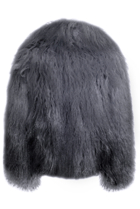 Шуба (полушубок) "Николет" графит, мех лама (натуральный), мини 60 см