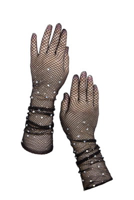 Перчатки черные, длинные, сетка со стразами