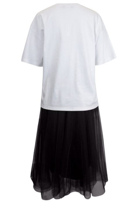 Комплект "Леона" белый/черный, с брошью (футболка + пышная юбка миди)