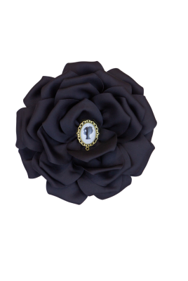 Брошь "Пион" черный, шелковый, лого