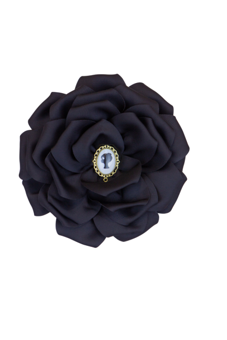 Брошь "Пион" черный, шелковый, лого