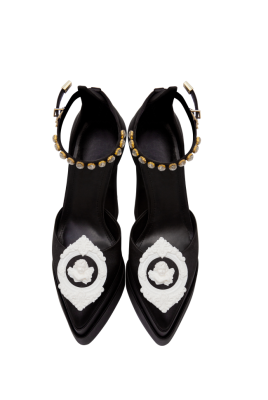 Туфли черные, атласные, на платформе, лепнина ангелы