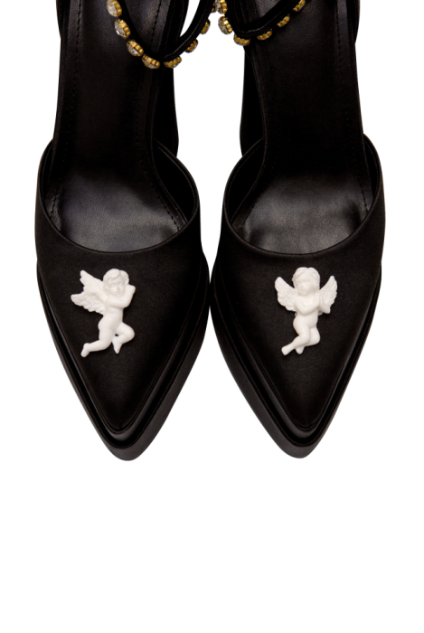 Туфли черные, атласные, на платформе, лепнина ангелы