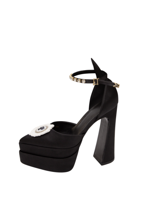 Туфли черные, атласные, на платформе, лепнина ангелы
