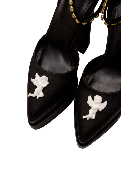 Туфли черные, атласные, на платформе, лепнина ангелы