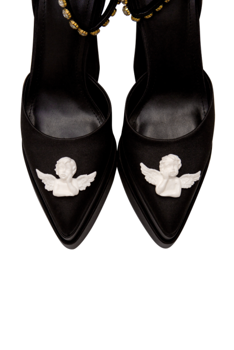 Туфли черные, атласные, на платформе, лепнина ангелы