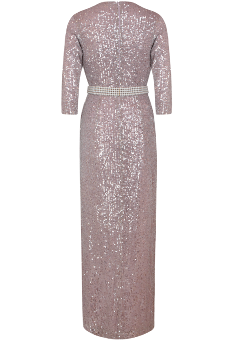 Платье "Сисиль, макси, розовое серебро, пудра, на запах, пояс из жемчуга