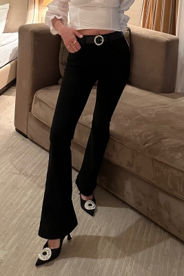 Джинсы "Айова" черные, клёш, стрейч, высокая талия