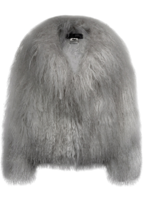 Шуба (полушубок) "Николет" серая, мех лама (натуральный), мини 60 см