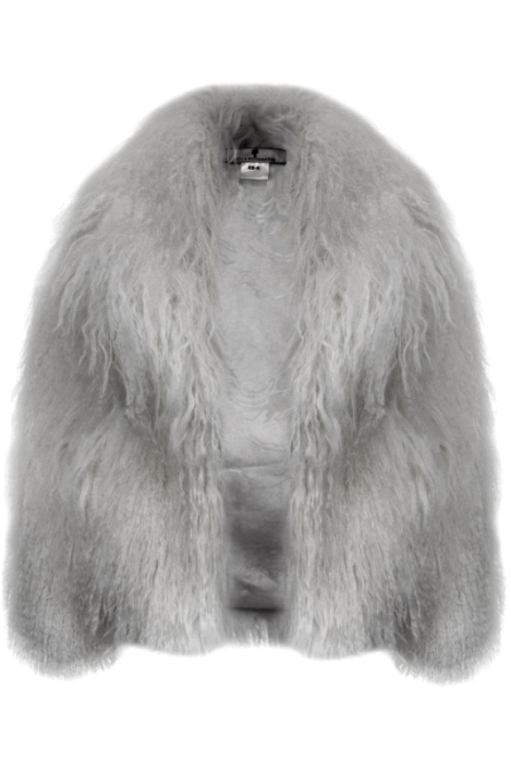 Шуба (полушубок) "Николет" серая, мех лама (натуральный), мини 60 см