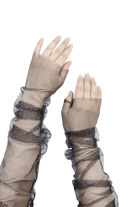 Перчатки "Реглан" черные, фатин с блестками