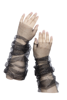 Перчатки "Реглан" черные, фатин с блестками