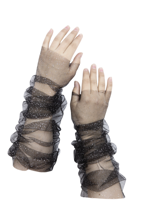 Перчатки "Реглан" черные, фатин с блестками
