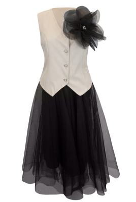 Комплект "Марша" бежевый/черный (жилет + юбка миди пышная)