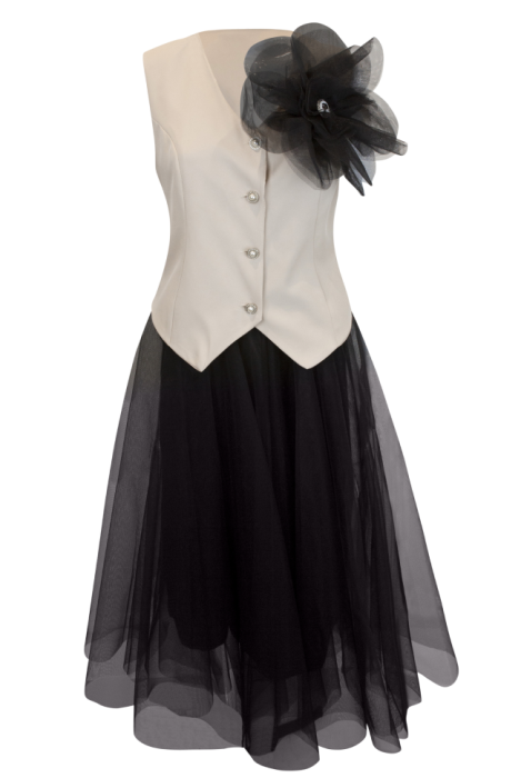 Комплект "Марша" бежевый/черный (жилет + юбка миди пышная)