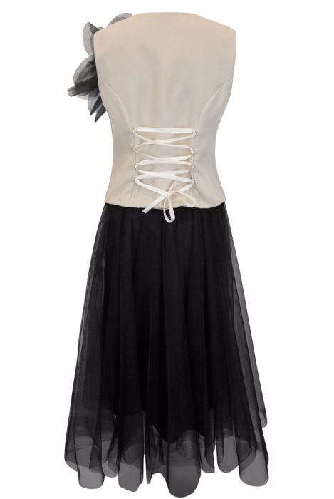 Комплект "Марша" бежевый/черный (жилет + юбка миди пышная)