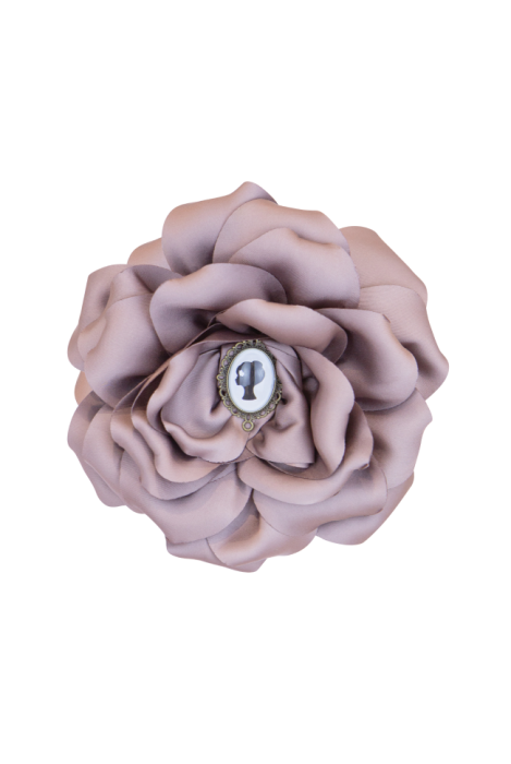 Брошь "Пион" кофейный, шелковый, лого