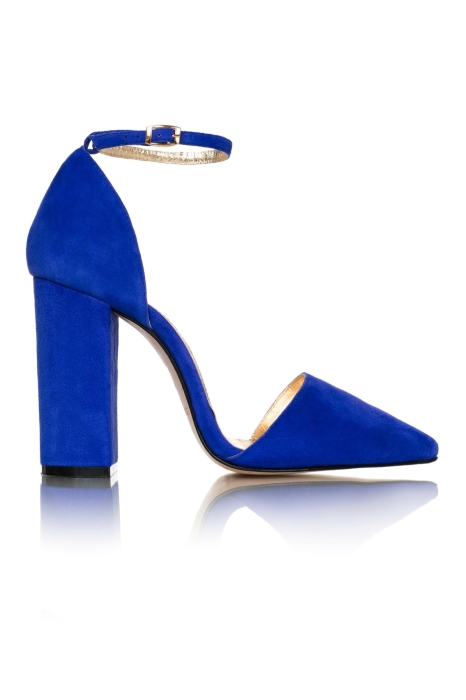 Туфли замша синие, широкий каблук