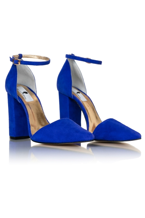 Туфли замша синие, широкий каблук