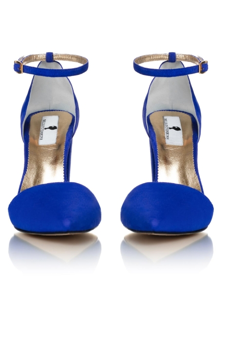 Туфли замша синие, широкий каблук