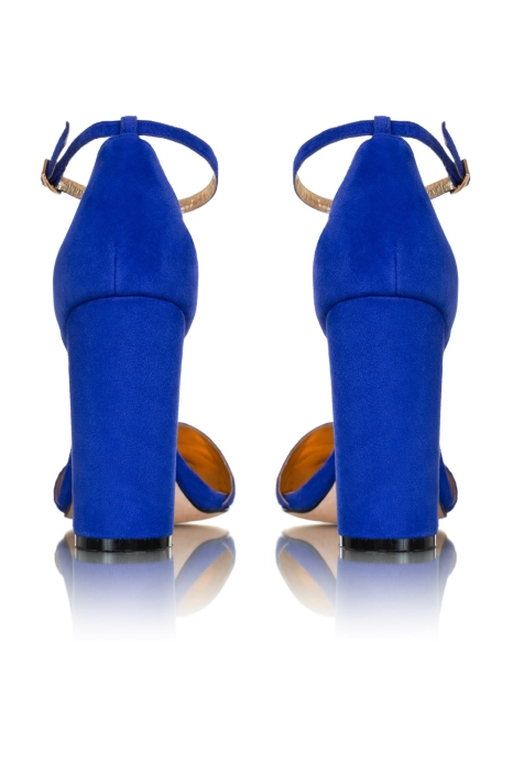 Туфли замша синие, широкий каблук
