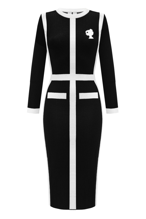 Платье "Лайза" черное с белым, вязаное