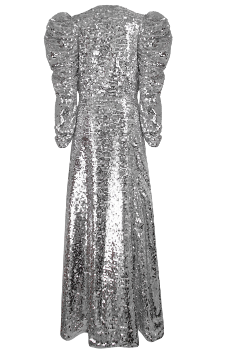 Платье "Палео" серебристое, пайетки, макси