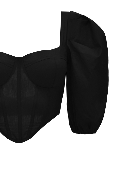 Блуза - топ - корсет "Катрина" черный, с рукавами, хлопок