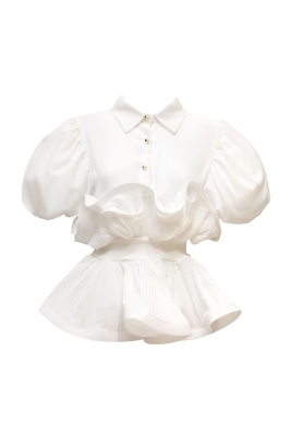 Блуза "Мелинда" белая, с воланами гофре по талии