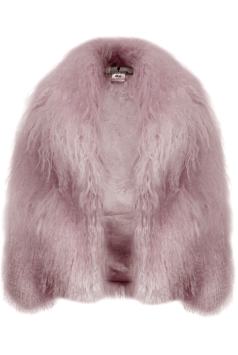 Шуба (полушубок) "Николет" пудровая, мех лама (натуральный), мини 60 см