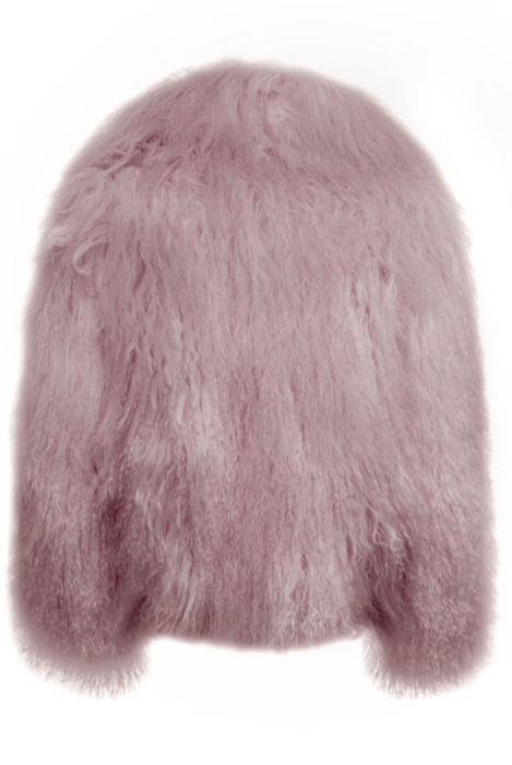 Шуба (полушубок) "Николет" пудровая, мех лама (натуральный), мини 60 см