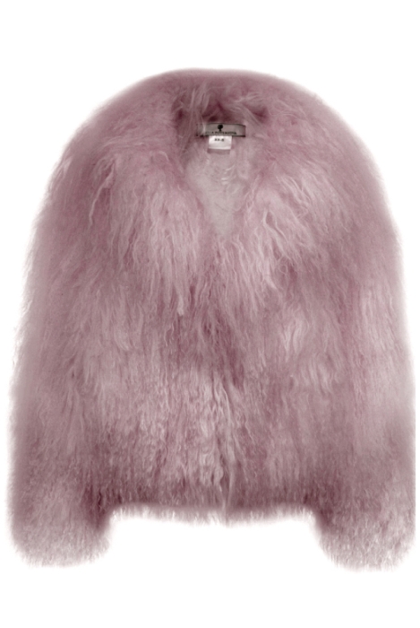 Шуба (полушубок) "Николет" пудровая, мех лама (натуральный), мини 60 см