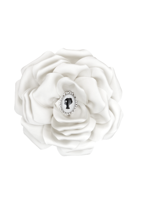 Брошь "Пион" белый, шелковый, лого