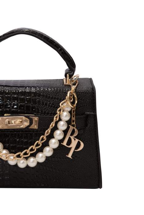 Сумка "Идель" черная, эко-кожа, имитация кожи крокодила, мелкий узор