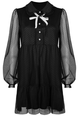 Платье "Нэлор" черное, фатин в горошек, А-силуэт, мини