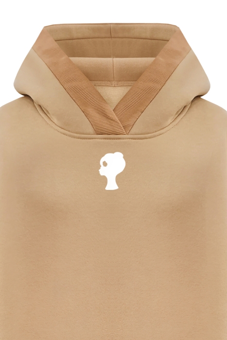 Худи "Эстьен" бежевое, с карманом кенгуру, удлиненное